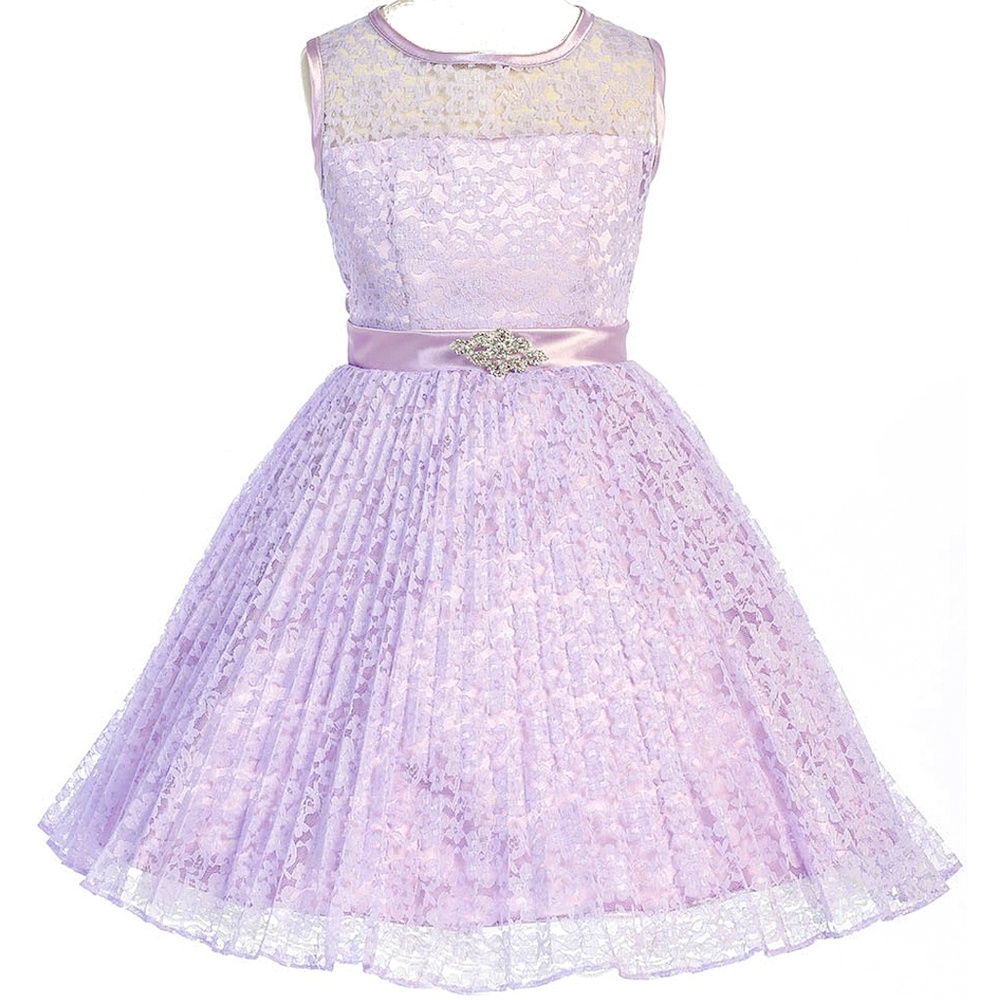 Girls' Lavender Lace Party Dress with Satin Belt